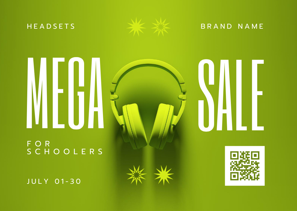 Back to School Mega Sale Announcement with Headphones Card Design Template