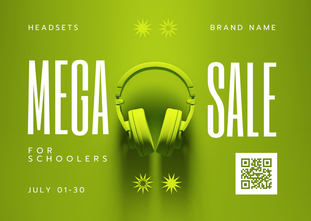 Back to School Mega Sale Announcement with Headphones Card Πρότυπο σχεδίασης