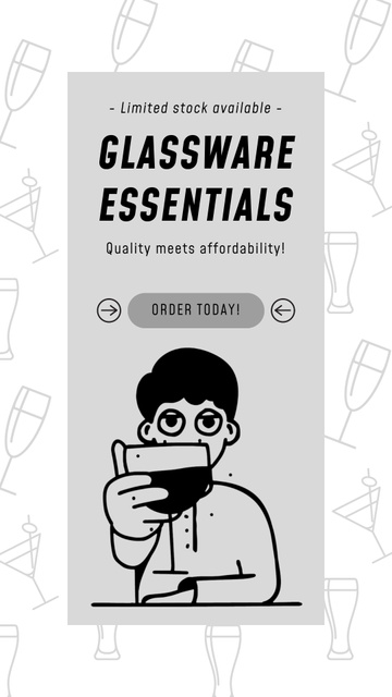 Designvorlage Glassware Essentials Offer with Illustration of Man with Wineglass für TikTok Video