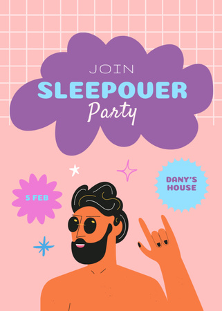 Announcement of Awesome Sleepover Party With Illustration Invitation Modelo de Design
