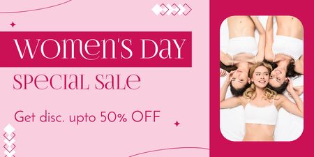 Special Sale on Women's Day with Happy Smiling Women Twitter Design Template