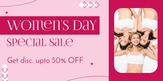 Special Sale on Women's Day with Happy Smiling Women Twitter Šablona návrhu