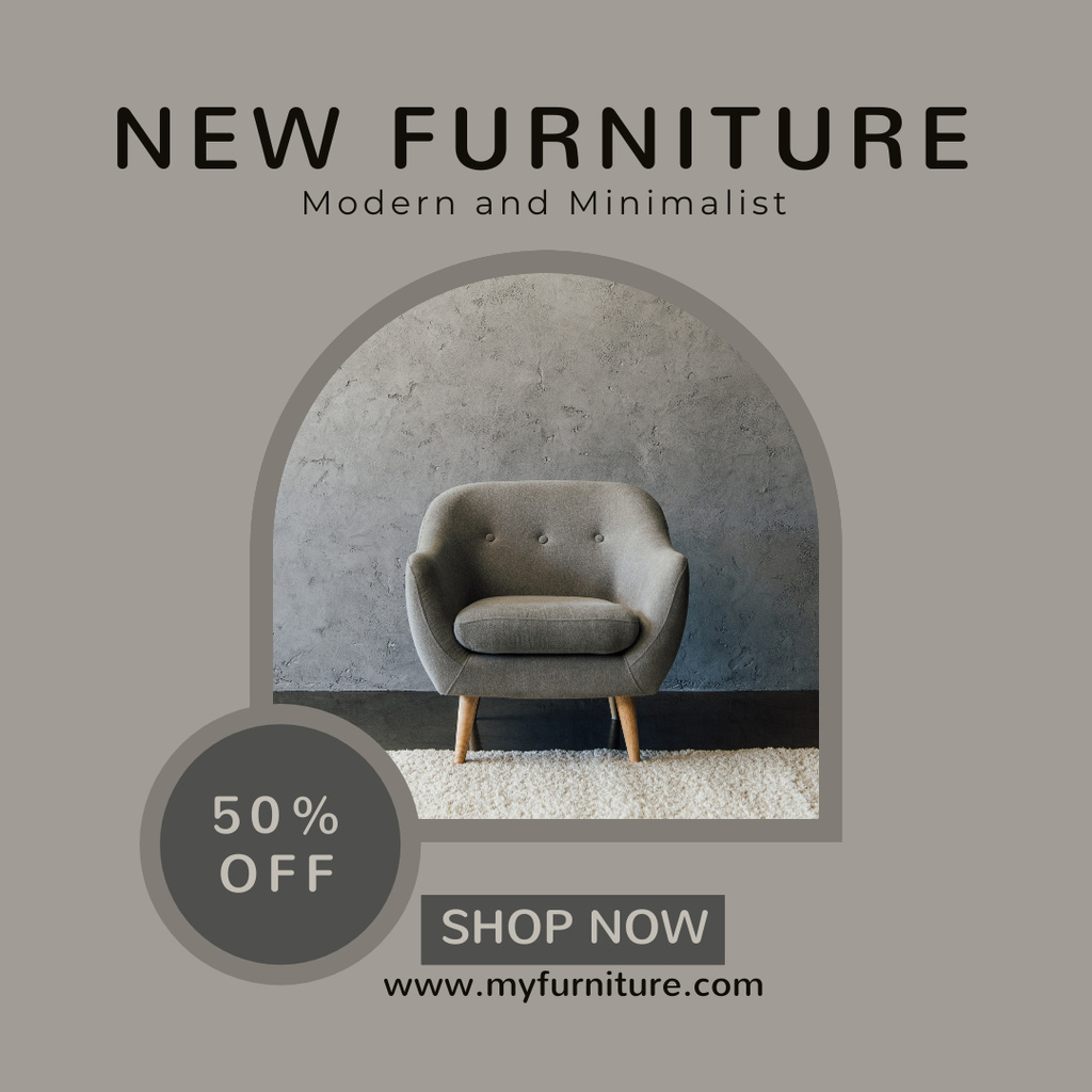 Modern New Furniture Ad with Stylish Armchair Instagramデザインテンプレート