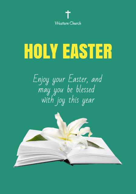 Easter Holiday Celebration Announcement with Open Book Poster 28x40in Modelo de Design