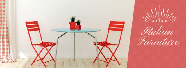 Plantilla de diseño de Furniture Advertisement with Red Chairs by Table Facebook cover 