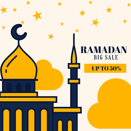 Beautiful Ramadan Greeting with Illustration of Mosque Instagram Design Template