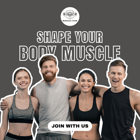 Gym Ad with Sporty People Instagram Design Template