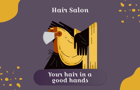 Hair Salon Services Ad with Illustration Business Card 85x55mm Design Template