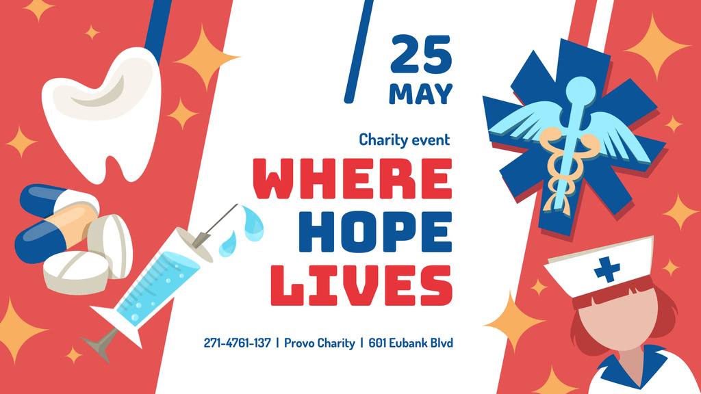 Medical Charity Events announcement with Healthcare Icons FB event cover – шаблон для дизайну