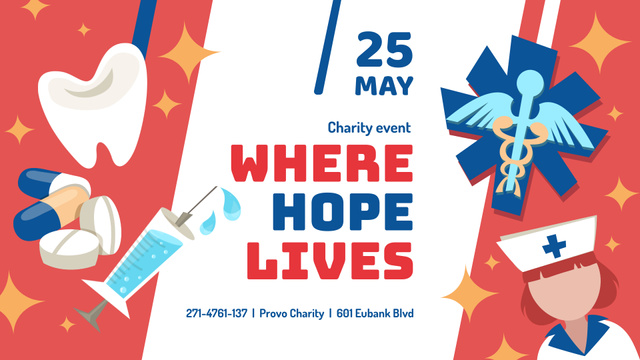 Plantilla de diseño de Medical Charity Events announcement with Healthcare Icons FB event cover 