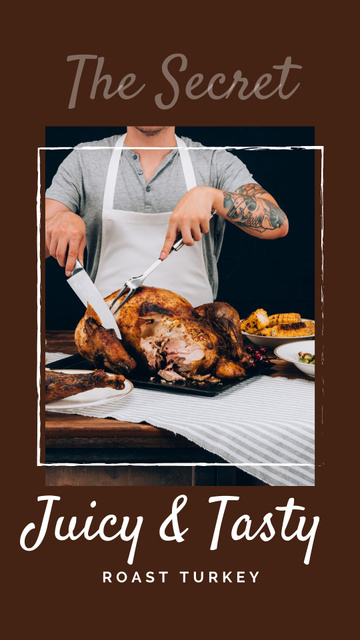 Chef cutting roasted Thanksgiving turkey Instagram Story Design Template