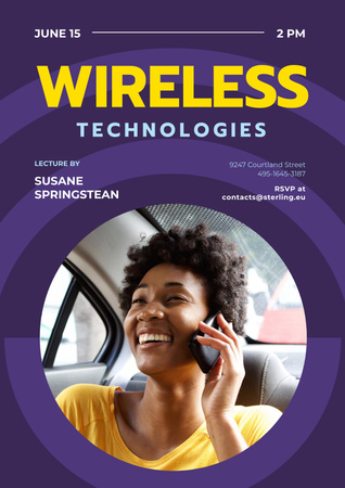 Modern Technology Review with Woman Using Smartphone Poster Design Template