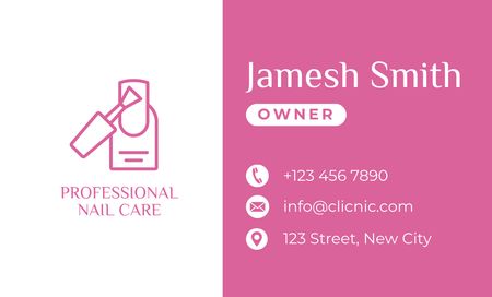 Professional Nail Care Services Offer on Pink Business Card 91x55mm Design Template