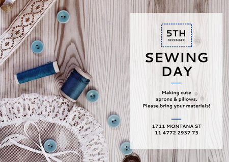 Sewing Day Event Announcement with Threads and Ribbons Flyer A5 Horizontal Design Template