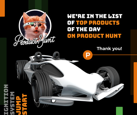 Product Hunt Launch Ad Sports Car With Lovely Cat Facebook Design Template