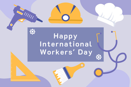 Plantilla de diseño de celebración del día internacional del trabajador Postcard 4x6in 