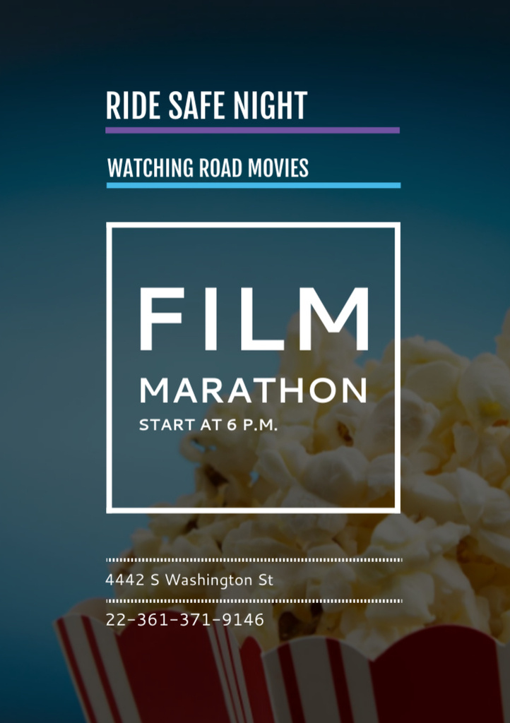 Plantilla de diseño de Film Marathon Announcement with Popcorn Flyer A5 