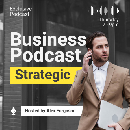 Plantilla de diseño de Podcast empresarial sobre estrategia Podcast Cover 