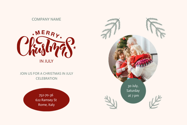 Announcement of Christmas Celebration in July in Family Circle Flyer 4x6in Horizontal Design Template