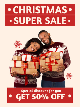 Ontwerpsjabloon van Poster US van Afro-Amerikaans koppel op kerst Super Sale