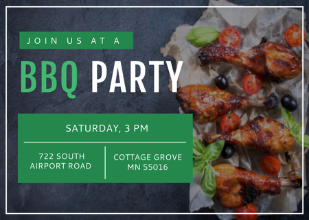 BBQ Party Announcement With Spicy Grilled Chicken Postcard 5x7in Design Template