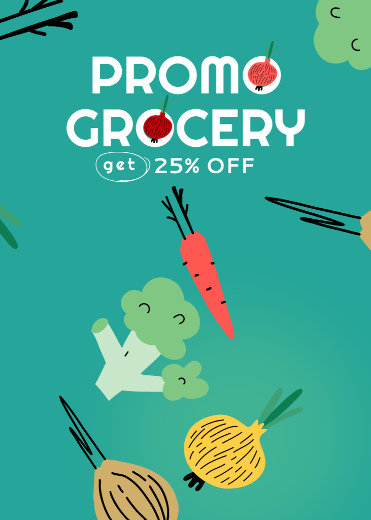 Grocery Store Promotion With Illustrated Veggies Flayer Tasarım Şablonu
