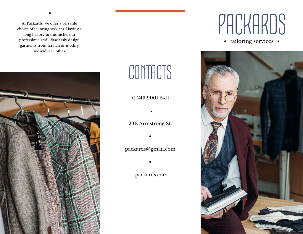 Ontwerpsjabloon van Brochure 8.5x11in van Tailoring Services Offer with Clothes on hangers