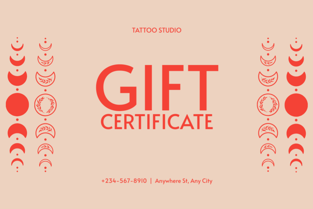Ontwerpsjabloon van Gift Certificate van Moon Phases And Discount For Tattoos In Studio