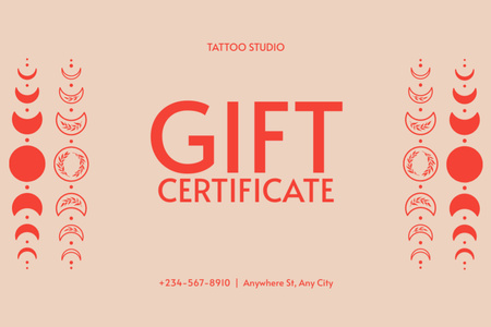 Фази місяця та знижка на татуювання в студії Gift Certificate – шаблон для дизайну