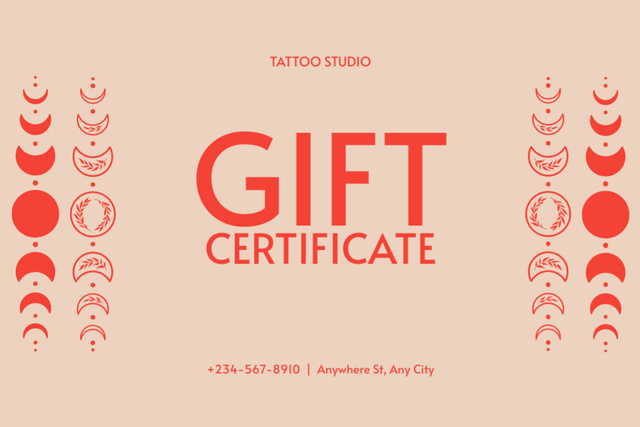 Moon Phases And Discount For Tattoos In Studio Gift Certificate Tasarım Şablonu