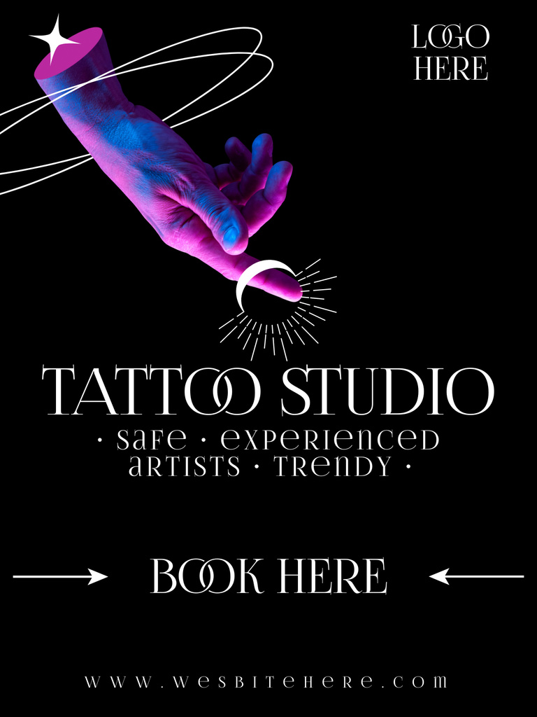 Designvorlage Trendy And Safe Tattoos From Artists With Booking für Poster US