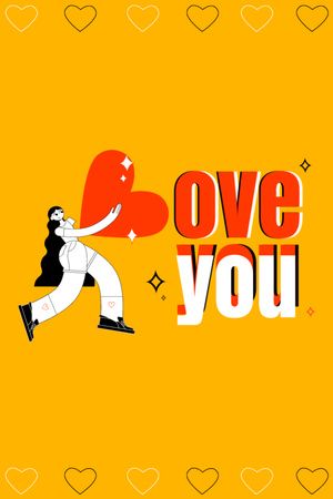 Modèle de visuel Love You Phrase with Girl Holding Big Heart - Postcard 4x6in Vertical