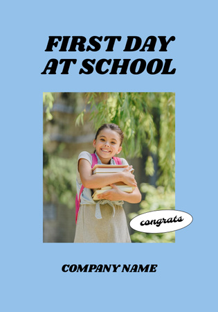 Back to School with Cute Pupil Girl with Backpack Poster 28x40in Design Template