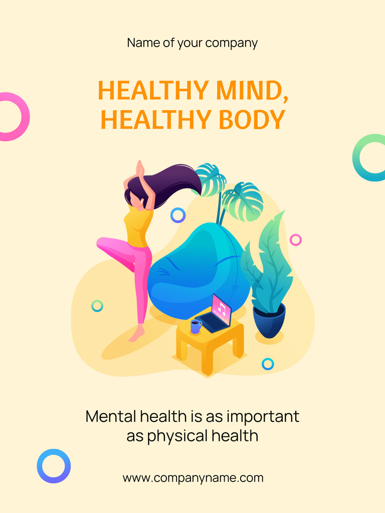 Inspiration Phrase for Mental Health with Girl Poster USデザインテンプレート