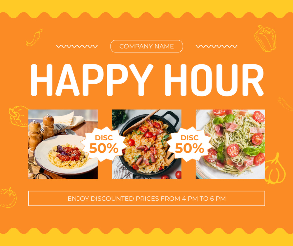 Happy Hour Ad with Offer of Big Discount Facebook Design Template
