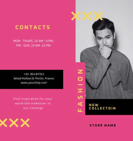 Şık Yakışıklı Genç Adamın Moda Koleksiyonu Reklamı Brochure Din Large Bi-fold Tasarım Şablonu