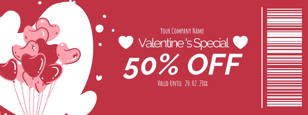 Heart Shaped Balloons And Valentine's Day Discount Voucher Couponデザインテンプレート