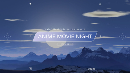Ontwerpsjabloon van Full HD video van Anime Movie Night-evenement met maan en bergenlandschap