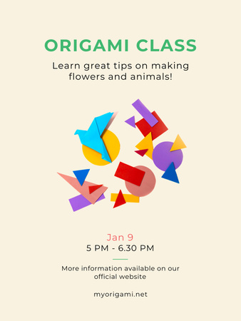 Origami Class Announcement with Paper Animals Poster US Design Template