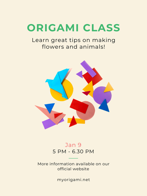 Origami Class Announcement with Paper Animals Poster US Tasarım Şablonu