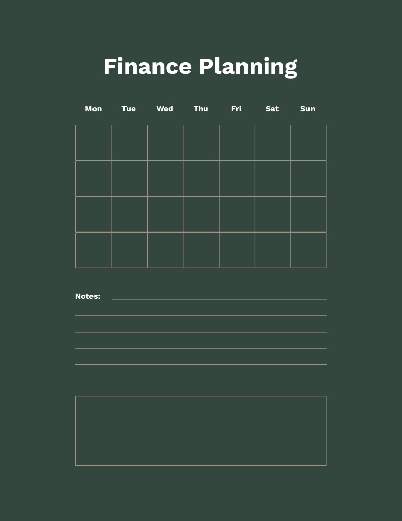 Weekly Finance Planner In Green Notepad 8.5x11in Design Template