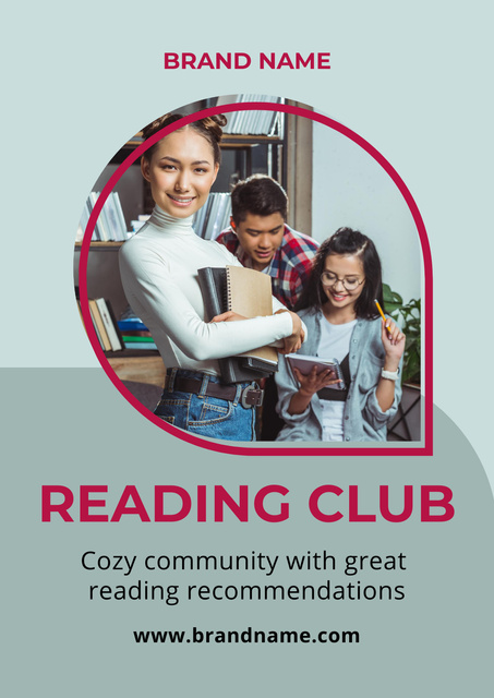 Reading Club Ad With Description And People Poster Modelo de Design