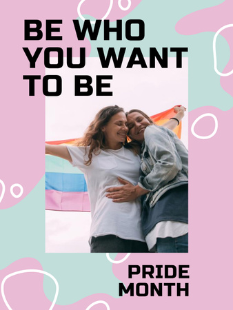 Cute LGBT Couple with Flag Poster US Design Template