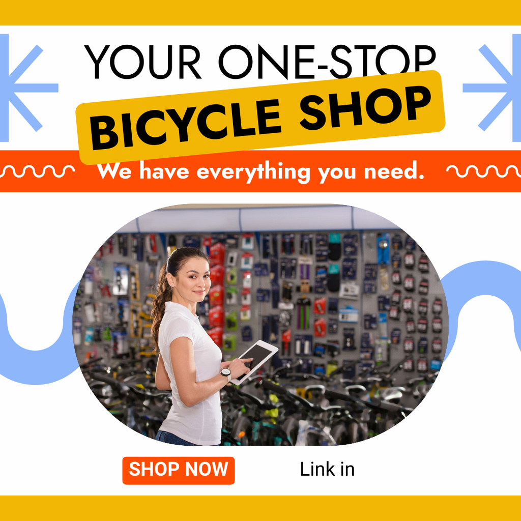 Designvorlage Sale of Bikes and Accessories in Bicycle Shop für Instagram AD