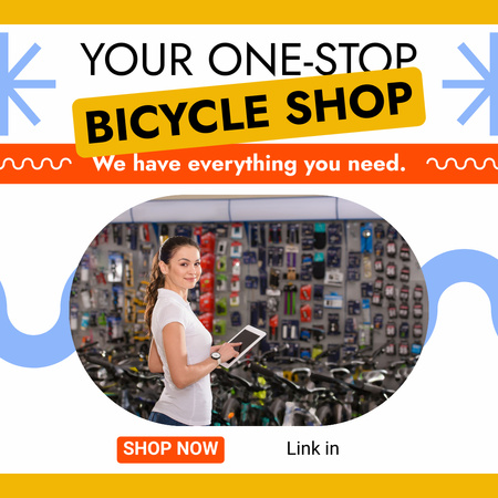 Sale of Bikes and Accessories in Bicycle Shop Instagram AD Design Template
