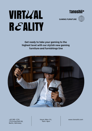 Gaming Gear Ad with Businesswoman in VR Glasses Poster Design Template
