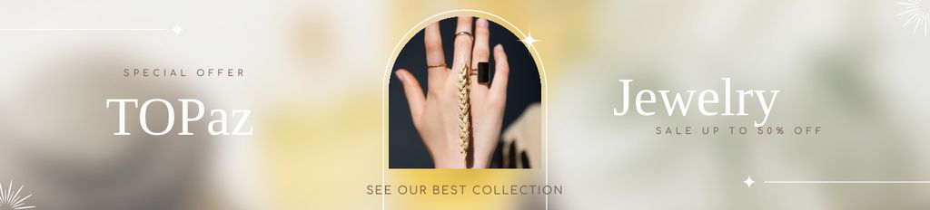 Designvorlage Jewelry Ad with Woman in Exquisite Rings für Ebay Store Billboard