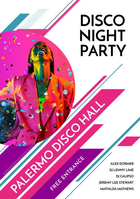Disco night party with Attractive Girl Poster Šablona návrhu
