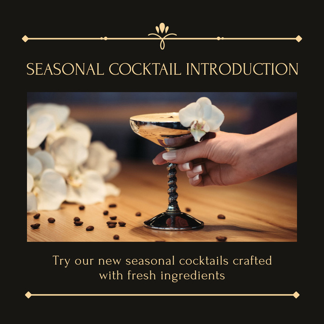 Presentation of Seasonal Cocktail with Orchid Flowers Instagram AD Design Template