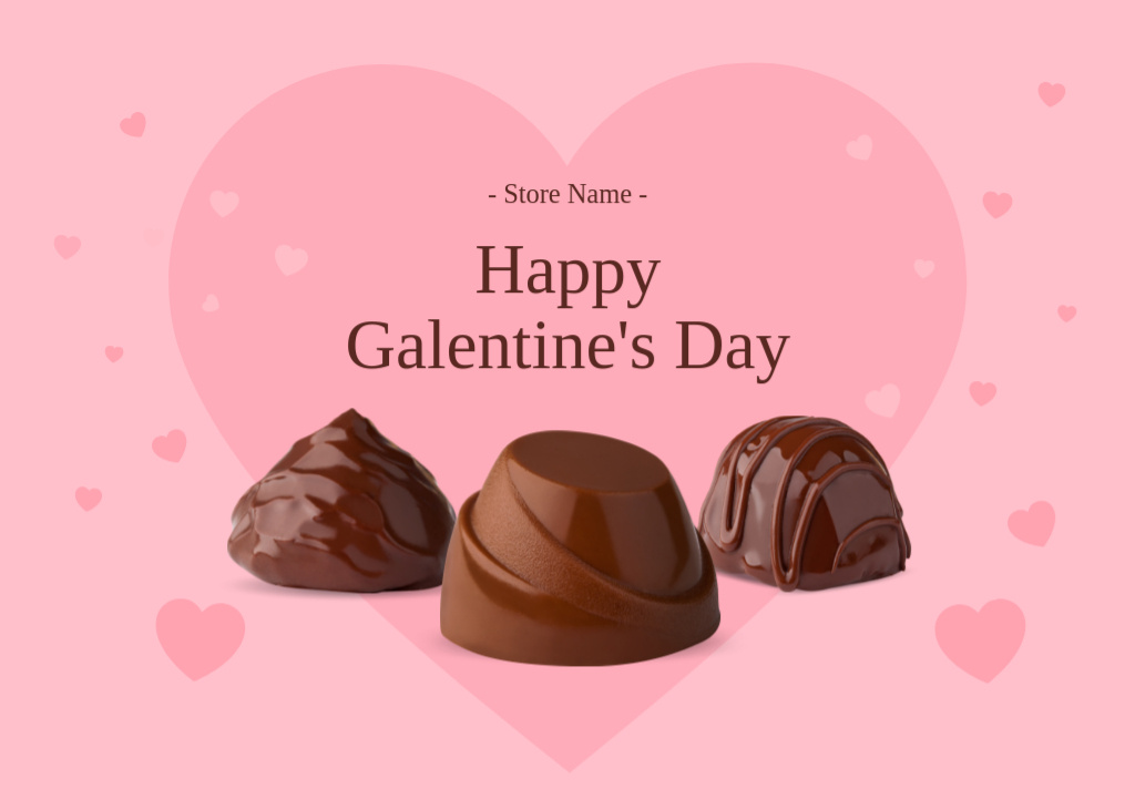 Galentine's Day Greeting with Chocolate Candies Postcard 5x7in Design Template